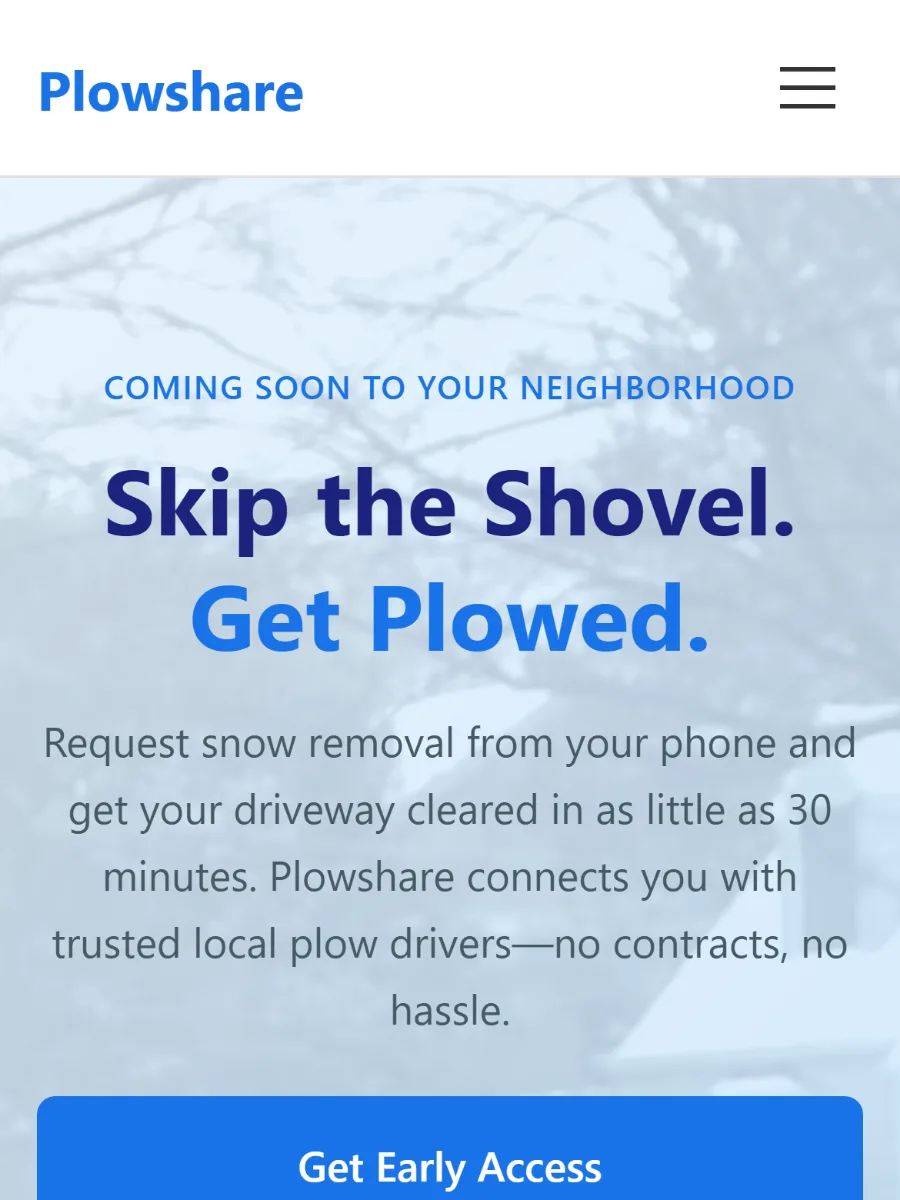 The Plowshare website on a phone