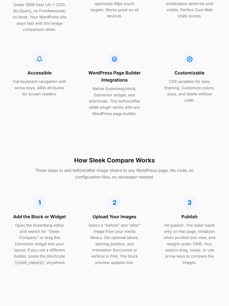 A section further down the Sleek Compare website