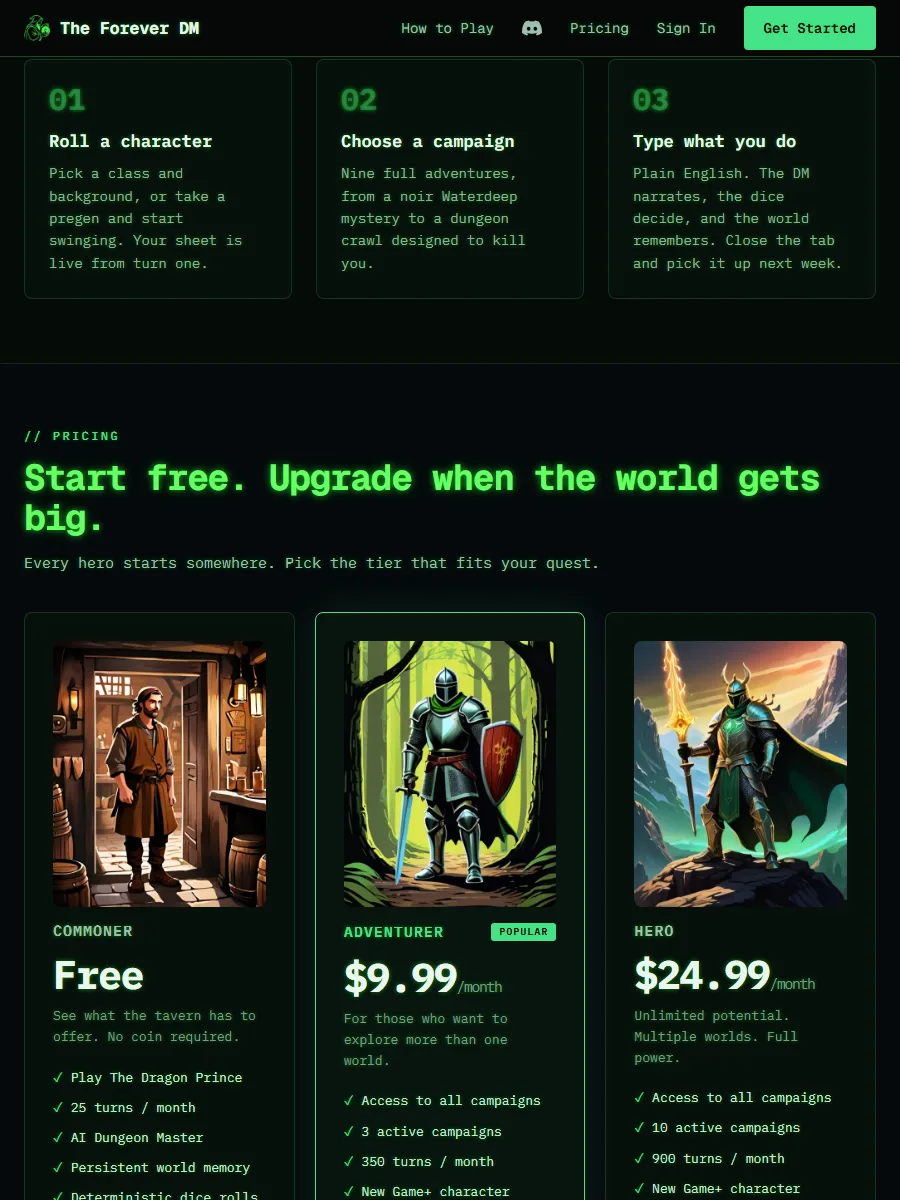 A section further down the The Forever DM website