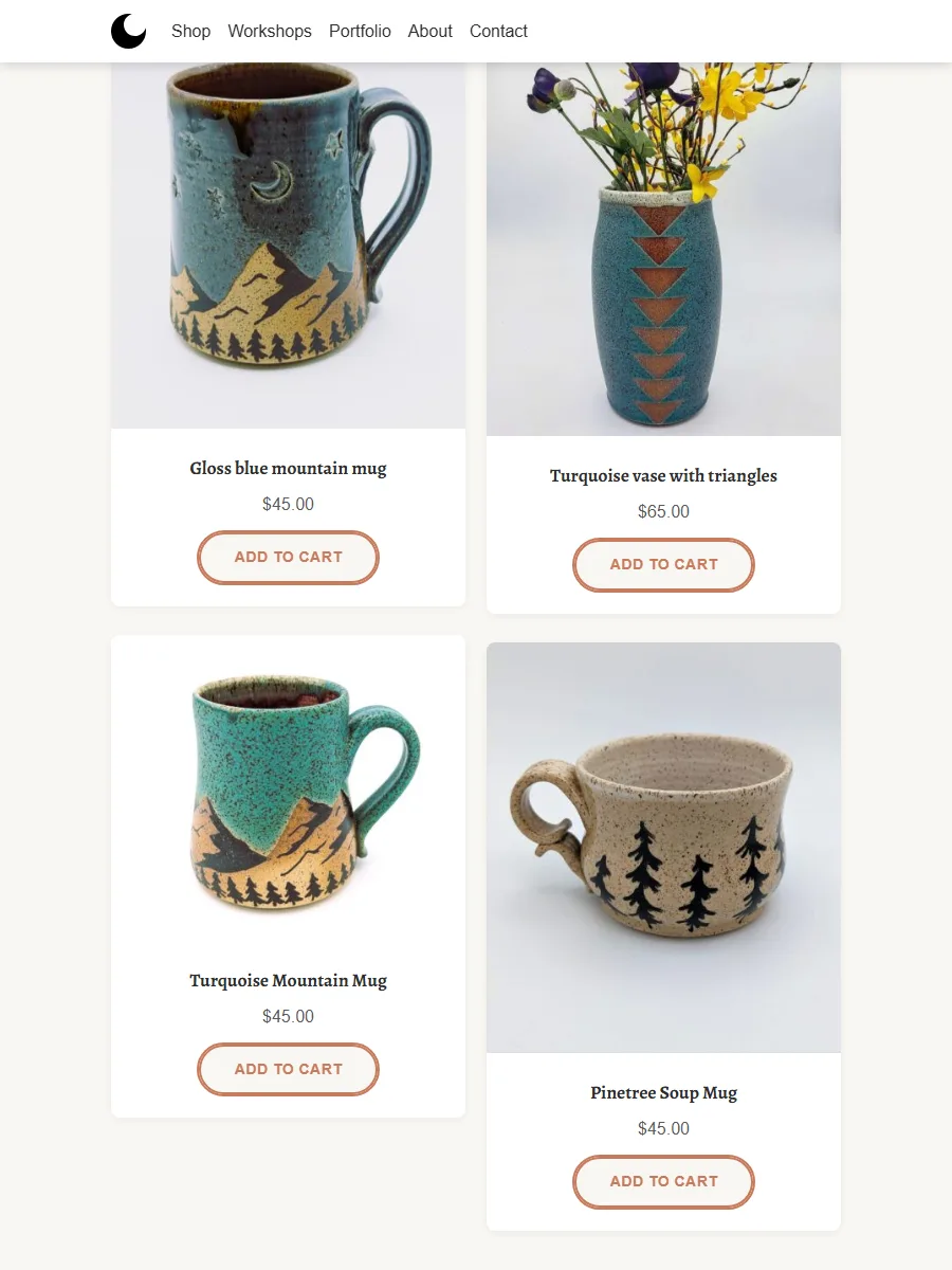 A section further down the Twist of Fate Pottery website