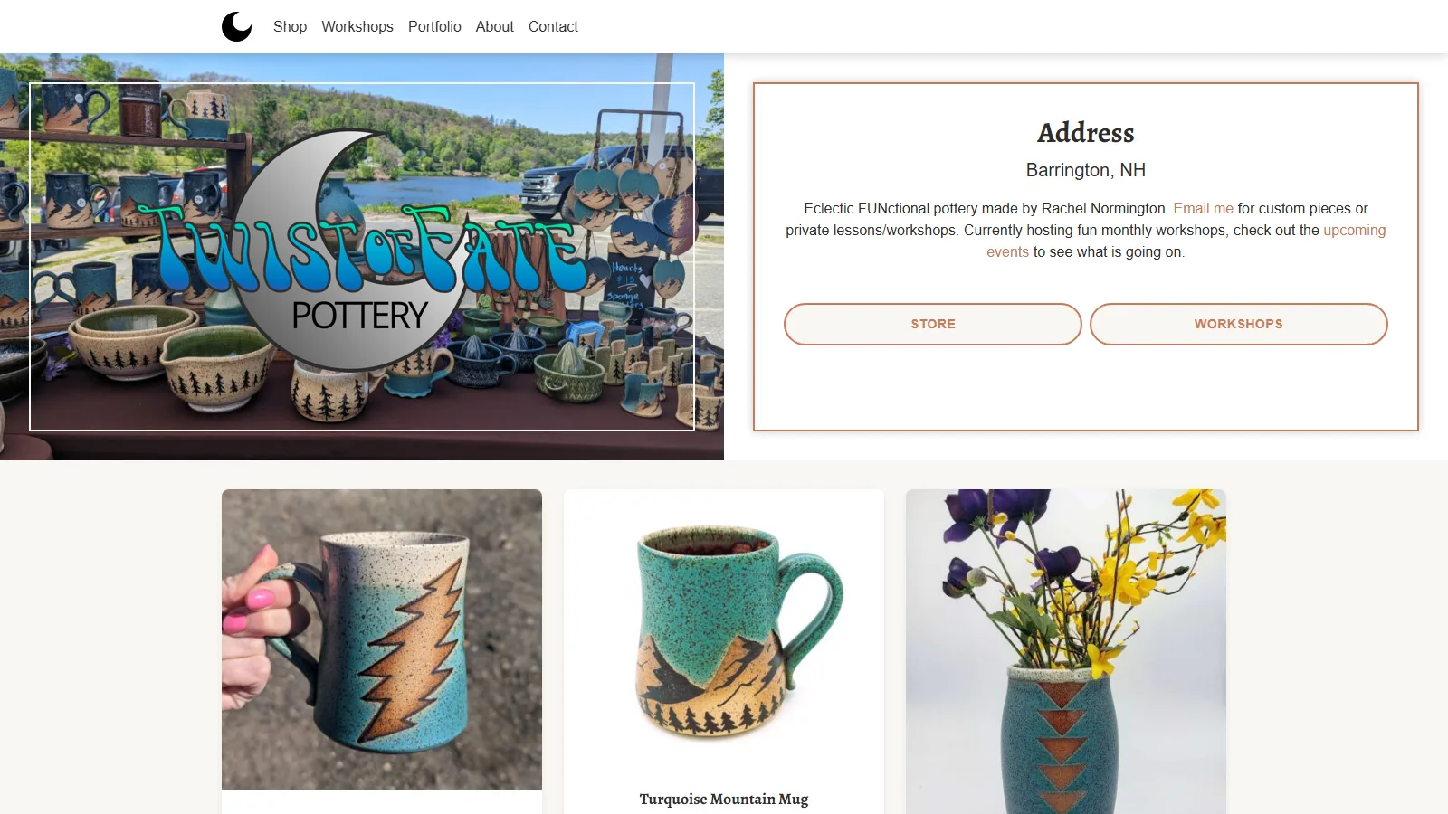 The Twist of Fate Pottery website homepage on desktop