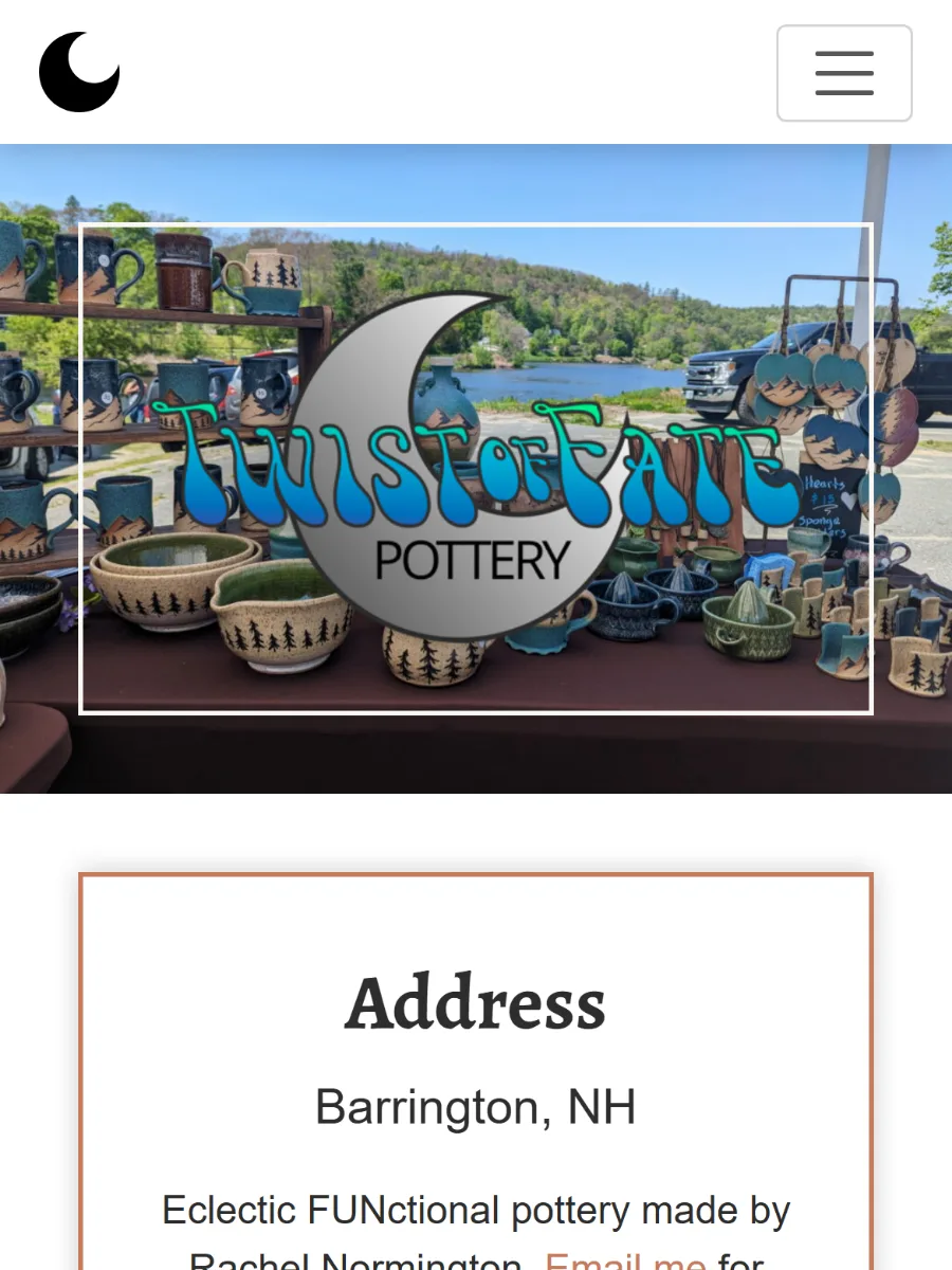 The Twist of Fate Pottery website on a phone